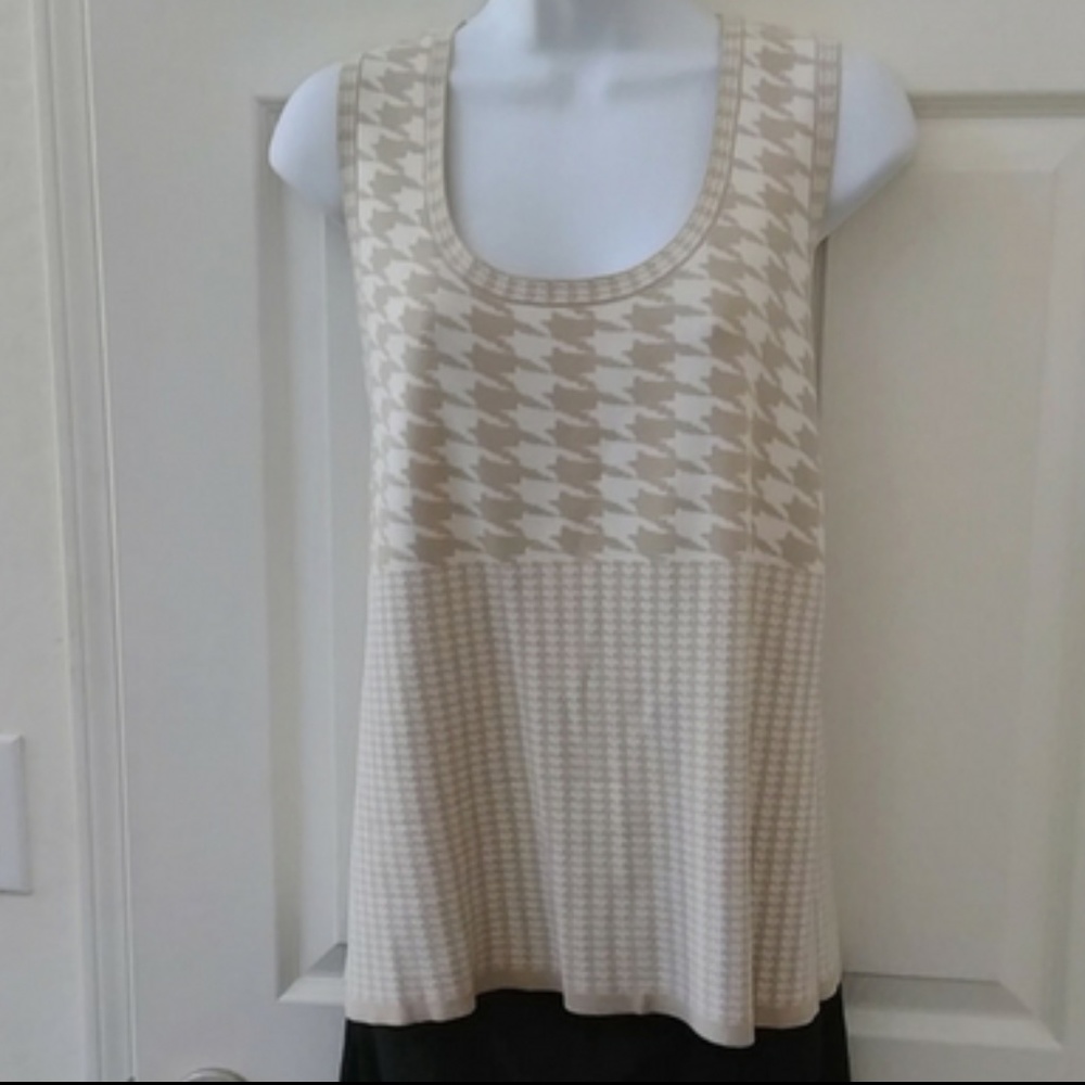 Carmen Marc Valvo - Beige Houndstooth Tank Top - L